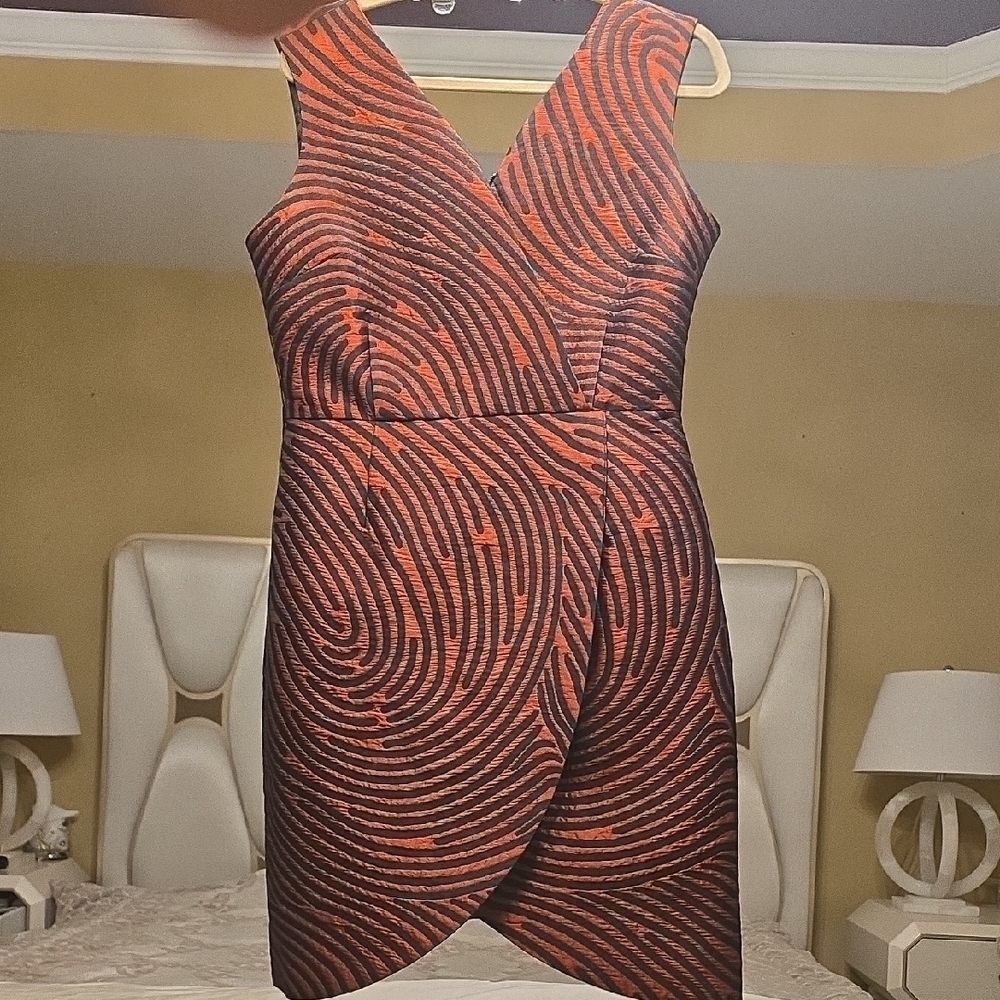 Samuel Dong Black and Red Patterned Mini Dress Belt In Bag Size M
